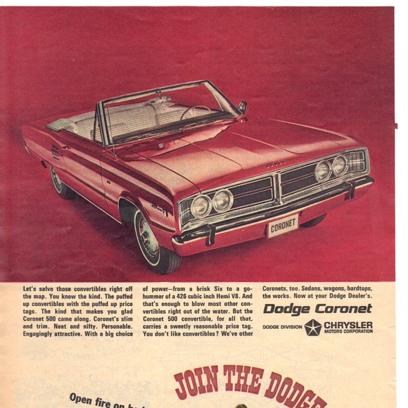 Vintage 1966 Dodge Coronet Convertible Print Ad PA228 - Picture 1 of 1